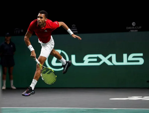 Felix Auger Aliassime Can Sirve Durante Coppa Davis Internacional Tenis — Foto de Stock