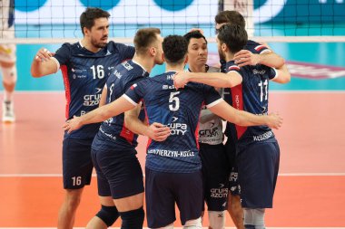 CEV Şampiyonlar Ligi voleybol maçında Grupa Azoty ZAKSA Kedzierzyn-Kozle 'nin sevinci ITAS Trentino' ya karşı Zaksa K? dzierzyn-Kozle 'nin Trento, İtalya' daki BLM Group Arena 'da 29 Kasım 2022 - Fotoğraf: Roberto Tommasin