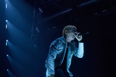 İtalyan şarkıcı Music Concert Salmo sırasında Salmo - Eboli, İtalya 'daki Palasele' de düzenlenen Flop Tour 2022, Fotoğraf: Melania Lucian