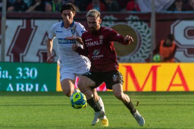 Zan Majer Reggina Mulattieri Samuele Frosinone İtalyan futbolu serisi B maçında Frosinone Calcio 'ya karşı Reggio Calabria, İtalya' daki Oreste Granillo Stadyumu 'nda oynanan maçta durdurdu.