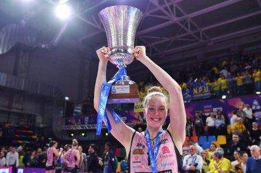 Isabelle Haak (Prosecco Doc Imoco Conegliano) İtalyan Süper Kupa Kadınlar Prosecco Doc Imoco Conegliano 'ya karşı Igor Gorgonzola Novara' nın zaferini 26 Kasım 2022 'de Floransa' daki Pala Wanny 'de kutluyor.