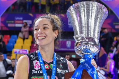 Monica De Gennaro (Prosecco Doc Imoco Conegliano) İtalyan Süper Kupa Kadınlar Prosecco Doc Imoco Conegliano, Igor Gorgonzola Novara 'ya karşı 26 Kasım 2022' de Floransa 'daki Pala Wanny' de kazandığı zaferi kutluyor.