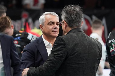 Anastasi Andrea (koç bey güvenlik suşi perugia) gino sirci (başkan bey güvenlik susa perugia) İtalyan Serie A Erkekler Süper Ligi Şampiyonası sırasında Sir Safety Susa Perugia, Perugia 'daki Pala Barton' da Emma Villas Aubay Siena 'ya karşı.