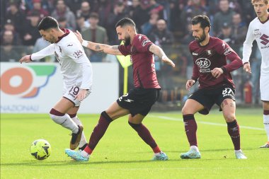 Nemanja Radonjic of Torino FC  and Dylan Bronn of US Salernitana  competes for the ball with during the friendly football match US Salernitana 1919 v FC Torino  at Arechi stadium  - Credit: Agostino Gemito/LiveMedi