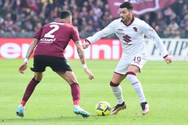 Nemanja Radonjic of Torino FC  and Dylan Bronn of US Salernitana  competes for the ball with during the friendly football match US Salernitana 1919 v FC Torino  at Arechi stadium  - Credit: Agostino Gemito/LiveMedi
