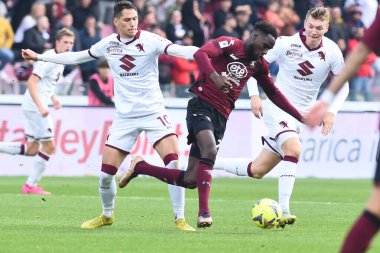 Sasa Lukic of Torino FC  and Dylan Bronn of US Salernitana  competes for the ball with during the friendly football match US Salernitana 1919 v FC Torino  at Arechi stadium  - Credit: Agostino Gemito/LiveMedi
