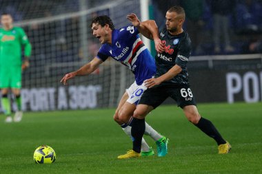 Sam Lammers  of Sampadoria Stanislav Lobotka of Napoli  during italian soccer Serie A match UC Sampdoria vs SSC Napoli at the Luigi Ferraris stadium in Genova, Italy, January 08, 2023 - Credit: AGN Fot