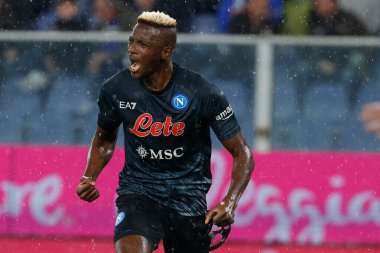 Victor Osimhen of Napoli celebrates after scores  during italian soccer Serie A match UC Sampdoria vs SSC Napoli at the Luigi Ferraris stadium in Genova, Italy, January 08, 2023 - Credit: AGN Fot