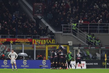 Tommaso Pobega of AC Milan celebrates with his teammates after scoring a goal during Serie A 2022/23 football match between AC Milan and AS Roma at San Siro Stadium, Milan, Italy on January 08, 2023 - Credit: Fabrizio Carabelli/LiveMedi