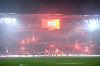 Aek FC supporters celebrating the goal during the Greek Super League, Matchday 17, match between Aek FC and Panathinaikos FC at Opap Arena Stadium on January 8, 2023 in Athens, Greece. - Credit: Stefanos Kyriazis/LiveMedi