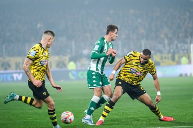 2 GEORGIOS VAGIANNIDIS of Panathinaikos FC competing with 2 HAROLD MOUKOUDI of Aek FC during the Greek Super League, Matchday 17, match between Aek FC and Panathinaikos FC at Opap Arena Stadium on January 8, 2023 in Athens, Greece. - Credit: Stefanos