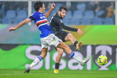 Tommaso Augello (Sampdoria) - Elif Elmas (Napoli) during italian soccer Serie A match UC Sampdoria vs SSC Napoli at the Luigi Ferraris stadium in Genova, Italy, January 08, 2023 - Credit: Danilo Vig