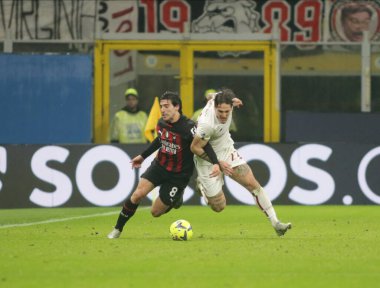 Nicolo Zaniolo of As Roma and Sandro Tonali of Ac Milan during the Italian Serie A, football match between Ac Milan and As Roma on Jannuary 08, 2023 at San Siro Stadium, Milan, Italy. Photo Nderim Kaceli - Credit: Nderim Kaceli/LiveMedi