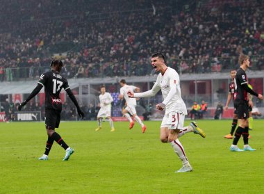 Roger Ibanez of As Roma celebrating after a goal during the Italian Serie A, football match between Ac Milan and As Roma on Jannuary 08, 2023 at San Siro Stadium, Milan, Italy. Photo Nderim Kaceli - Credit: Nderim Kaceli/LiveMedi