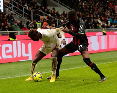 Tammy Abraham of As Roma and Fikayo Tomori of Ac Milan during the Italian Serie A, football match between Ac Milan and As Roma on Jannuary 08, 2023 at San Siro Stadium, Milan, Italy. Photo Nderim Kaceli - Credit: Nderim Kaceli/LiveMedi