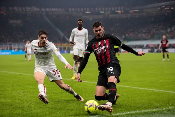 Nicola Zalewski of As Roma and Theo Hernandez of Ac Milan during the Italian Serie A, football match between Ac Milan and As Roma on Jannuary 08, 2023 at San Siro Stadium, Milan, Italy. Photo Nderim Kaceli - Credit: Nderim Kaceli/LiveMedi