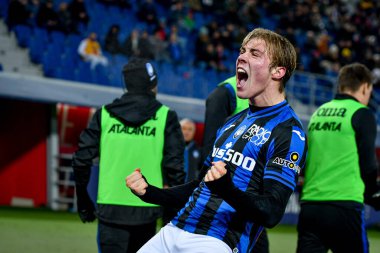 Atalanta's Rasmus Hojlund celebrates after scoring a goal during italian soccer Serie A match Bologna FC vs Atalanta BC at the Renato Dall'Ara stadium in Bologna, Italy, January 09, 2023 - Credit: Ettore Griffon