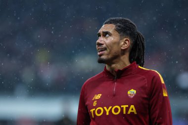 Chris Smalling of AS Roma looks on during Serie A 2022/23 football match between AC Milan and AS Roma at San Siro Stadium, Milan, Italy on January 08, 2023 - Credit: Fabrizio Carabelli/LiveMedi