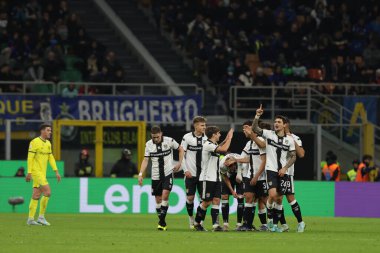 Stanko Juric of Parma Calcio celebrates with his teammates after scoring a goal during Coppa Italia 2022/23 football match between FC Internazionale and Parma Calcio at Giuseppe Meazza Stadium, Milan, Italy on January 10, 2023 - Credit: Fabrizio Cara