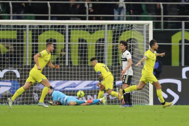 Francesco Acerbi of INTER celebrates after scoring a goal during Italian football Coppa Italia match Inter - FC Internazionale vs Parma Calcio at the  San Siro stadium in Milan, Italy, January 10, 2023 - Credit: Luca Amedeo Bizzarr