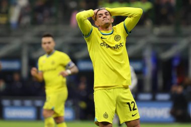 Raoul Bellanova of FC Internazionale reacts during Coppa Italia 2022/23 football match between FC Internazionale and Parma Calcio at Giuseppe Meazza Stadium, Milan, Italy on January 10, 2023 - Credit: Fabrizio Carabelli/LiveMedi