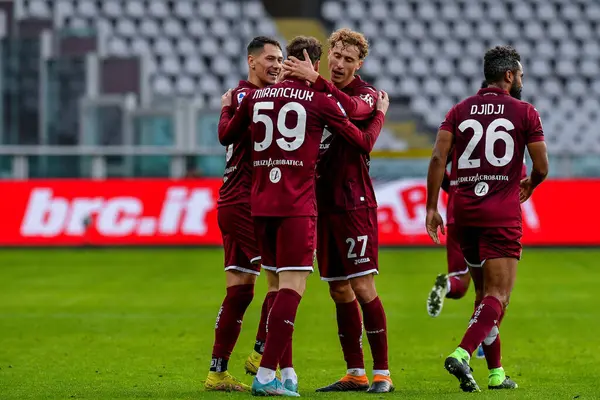Aleksej Miranchuk of Torino FC celebrates with his teammates after scoring a goal during Serie A 2022/23 match between Torino FC and Hellas Verona at Stadio Olimpico Grande Torino on January 04, 2023 in Turin, Italy - Credit: Phs Agency/PHS/LiveMedi