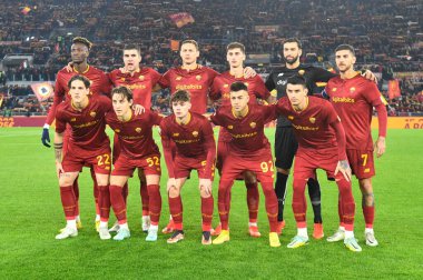 AS Roma team during the Coppa Italia Frecciarossa round of 16 match between AS Roma vs Genoa CFC at the Olimpic Stadium in Rome on 12 January 2023. - Credit: Fabrizio Corradetti/LiveMedi