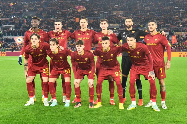 AS Roma team during the Coppa Italia Frecciarossa round of 16 match between AS Roma vs Genoa CFC at the Olimpic Stadium in Rome on 12 January 2023. - Credit: Fabrizio Corradetti/LiveMedi