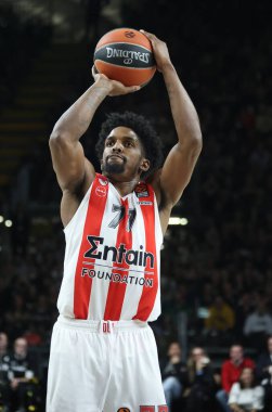 Shaquielle Mckissic (Olympiacos Piraeus) throws a free throw during the Euroleague basketball championship match Segafredo Virtus Bologna Vs. Olympiacos Piraeus - Bologna, January 12, 2022 at Segafredo Arena - Credit: Michele Nucci/LiveMedi