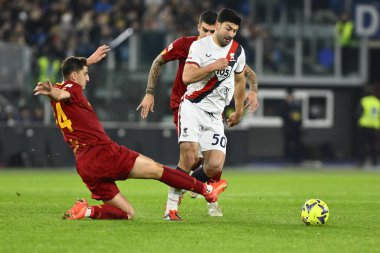 Marash Kumbulla of A.S. Roma and Guven Yalc?n of Genoa CFC during the Coppa Italia eighth-final between A.S. Roma vs Genoa C.F.C on January 12, 2023 at the Stadio Olimpico, Rome, Italy. - Credit: Domenico Cippitelli/LiveMedi