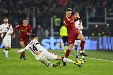 Benjamin Tahirovic of A.S. Roma and Alessandro Vogliacco of Genoa CFC during the Coppa Italia eighth-final between A.S. Roma vs Genoa C.F.C on January 12, 2023 at the Stadio Olimpico, Rome, Italy. - Credit: Domenico Cippitelli/LiveMedi