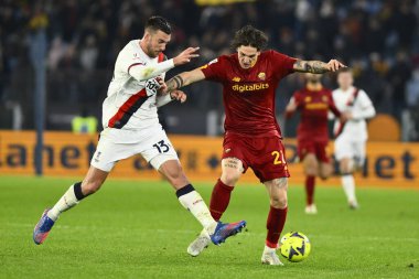 Mattia Bani of Genoa CFC and Nicolo' Zaniolo of A.S. Roma during the Coppa Italia eighth-final between A.S. Roma vs Genoa C.F.C on January 12, 2023 at the Stadio Olimpico, Rome, Italy. - Credit: Domenico Cippitelli/LiveMedi
