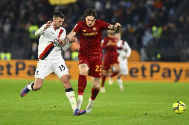 Mattia Bani of Genoa CFC and Nicolo' Zaniolo of A.S. Roma during the Coppa Italia eighth-final between A.S. Roma vs Genoa C.F.C on January 12, 2023 at the Stadio Olimpico, Rome, Italy. - Credit: Domenico Cippitelli/LiveMedi