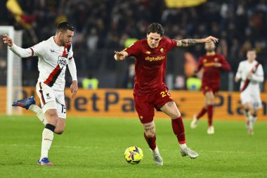 Mattia Bani of Genoa CFC and Nicolo' Zaniolo of A.S. Roma during the Coppa Italia eighth-final between A.S. Roma vs Genoa C.F.C on January 12, 2023 at the Stadio Olimpico, Rome, Italy. - Credit: Domenico Cippitelli/LiveMedi