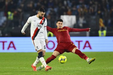 Massimo Coda of Genoa CFC and Marash Kumbulla of A.S. Roma during the Coppa Italia eighth-final between A.S. Roma vs Genoa C.F.C on January 12, 2023 at the Stadio Olimpico, Rome, Italy. - Credit: Domenico Cippitelli/LiveMedi
