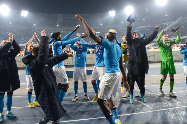 the napoli players celebrate at the end of the match during the Serie A match between SSC Napoli v Juventus FC  at  Stadio Diego Armando Maradona  - Credit: Danilo Gemito/LiveMedi