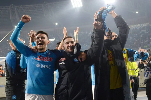the napoli players celebrate at the end of the match during the Serie A match between SSC Napoli v Juventus FC  at  Stadio Diego Armando Maradona  - Credit: Danilo Gemito/LiveMedi