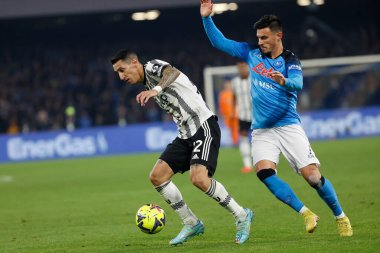 Angel Di Maria of Juventus Eljif Elmas of Napoli  during italian soccer Serie A match SSC Napoli vs Juventus FC at the Diego Armando Maradona stadium in Naples, Italy, January 13, 2023 - Credit: AGN Fot