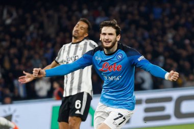 Khvicha Kvaratskhelia of Napoli celebrates after scores during italian soccer Serie A match SSC Napoli vs Juventus FC at the Diego Armando Maradona stadium in Naples, Italy, January 13, 2023 - Credit: AGN Fot