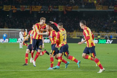 Alexis Blin (US Lecce) celebrates after scoring a goal with teammates during italian soccer Serie A match US Lecce vs AC Milan at the Via Del Mare stadium in Lecce, Italy, January 14, 2023 - Credit: Emmanuele Mastrodonat