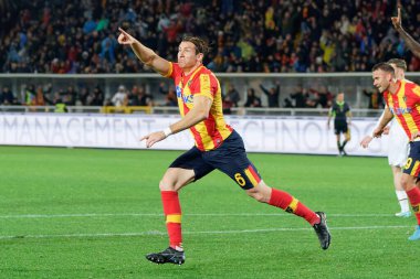Federico Baschirotto (US Lecce) celebrates after scoring a goal during italian soccer Serie A match US Lecce vs AC Milan at the Via Del Mare stadium in Lecce, Italy, January 14, 2023 - Credit: Emmanuele Mastrodonat