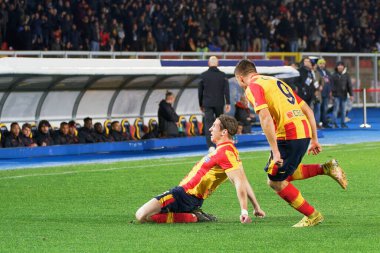 Federico Baschirotto (US Lecce) celebrates after scoring a goal during italian soccer Serie A match US Lecce vs AC Milan at the Via Del Mare stadium in Lecce, Italy, January 14, 2023 - Credit: Emmanuele Mastrodonat