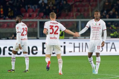 Rafael Leao (AC Milan)
celebrates after scoring a goal withTommaso Pobega (AC Milan) during italian soccer Serie A match US Lecce vs AC Milan at the Via Del Mare stadium in Lecce, Italy, January 14, 2023 - Credit: Emmanuele Mastrodonat