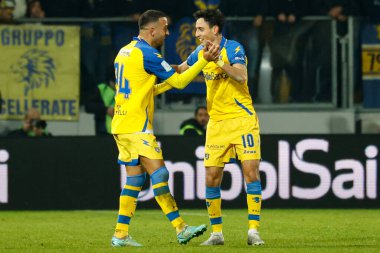 Giuseppe Caso and Roberto Insigne celebrates after scoring the gol of 2-0 during Italian soccer Serie B match Frosinone Calcio vs Modena FC at the Benito Stirpe stadium in Frosinone, Italy, January 14, 2023 - Credit: Luca Dilibert