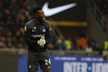 Andre Onana of FC Internazionale reacts during Serie A 2022/23 football match between FC Internazionale and Hellas Verona FC at Giuseppe Meazza Stadium, Milan, Italy on January 14, 2023 - Credit: Fabrizio Carabelli/LiveMedi