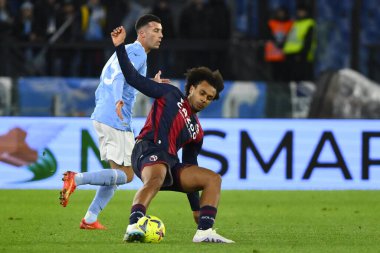 Joshua Zirkzee of Bologna F.C. and Nicolo Casale of S.S. LAZIO during the Coppa Italia eighth of finals between S.S. Lazio vs Bologna F.C. on January 19, 2023 at the Stadio Olimpico, Rome, Italy. - Credit: Domenico Cippitelli/LiveMedi