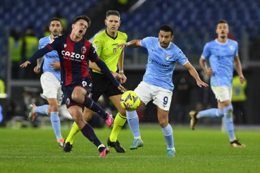 Nikola Moro of Bologna F.C. and Pedro of S.S. LAZIO during the Coppa Italia eighth of finals between S.S. Lazio vs Bologna F.C. on January 19, 2023 at the Stadio Olimpico, Rome, Italy. - Credit: Domenico Cippitelli/LiveMedi