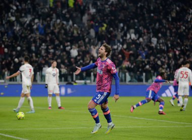 Manuel Locatelli of Juventus Fc celebrating after Federico Chiesa of Juventus Fc scored a goal during Coppa Italia 2023, football match between Juventus Fc and Ac Monza on Jannuary 19, 2023 at Allianz Stadium, Turin Italy. Photo Nderim Kaceli - Credi