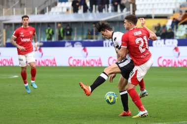 Roberto Inglese of Parma Calcio 1913 competes for the ball with Marcos Curado of Perugia Calcio during the Serie B match between Parma Calcio 1913 and Perugia Calcio at Stadio Ennio Tardini on January 21, 2023 in Parma, Italy. - Credit: Luca Amedeo B