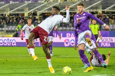 Torino's Michel Adopo shots on goal during italian soccer Serie A match ACF Fiorentina vs Torino FC at the Artemio Franchi stadium in Florence, Italy, January 21, 2023 - Credit: Fabio Fagiolin